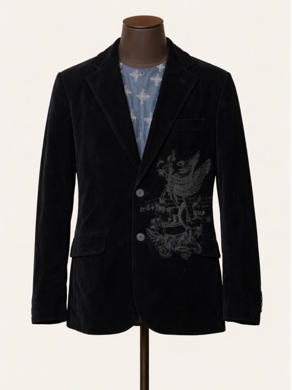 NWT MACHINE Velvet Blazer NAVY Vintage Y2K Rising Phoenix Bird Jacket size M